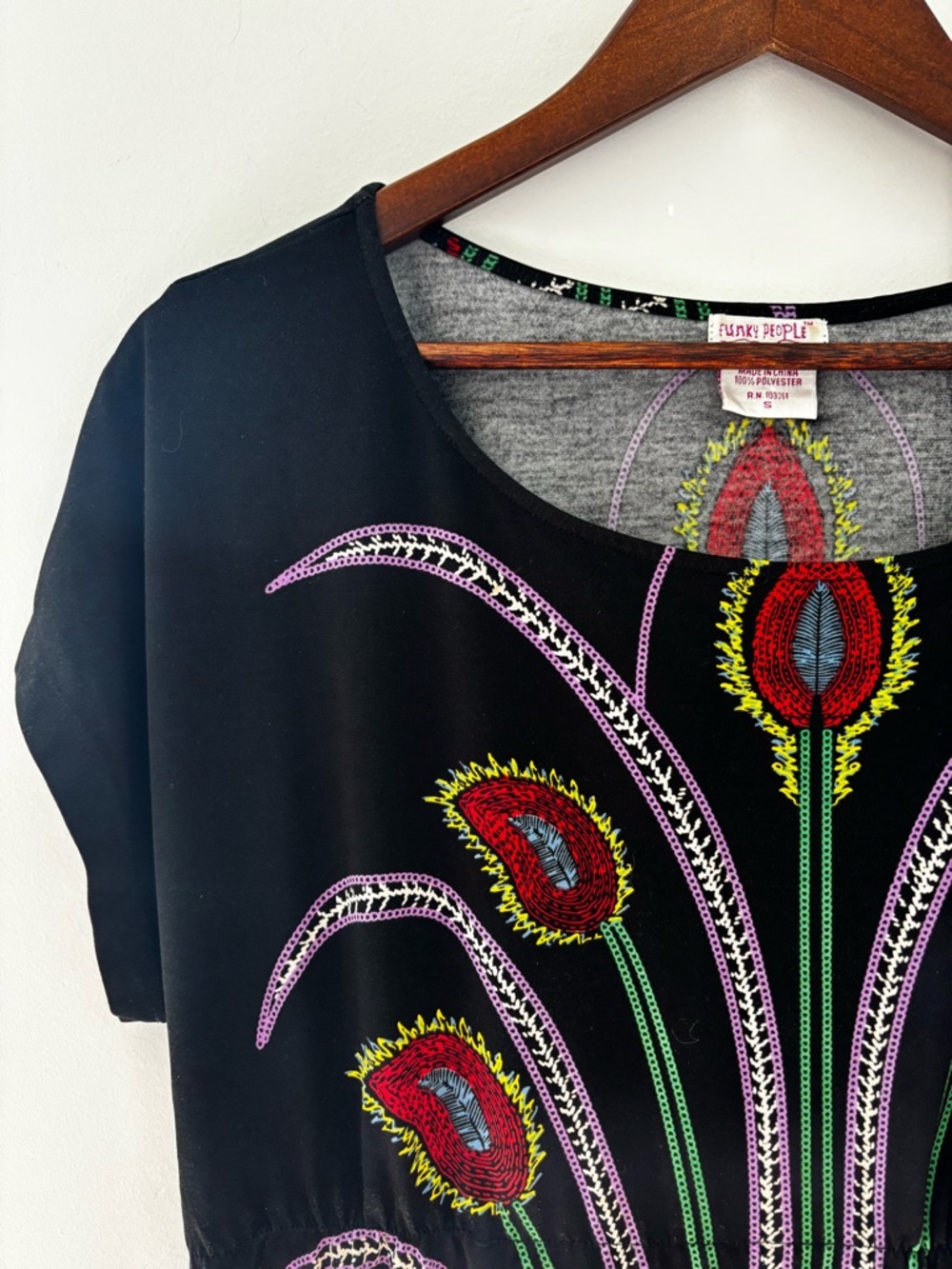 Funky People Abstract Floral Print Tunic Top Boho Artsy Festival Chic Size S - Picture 7 of 10